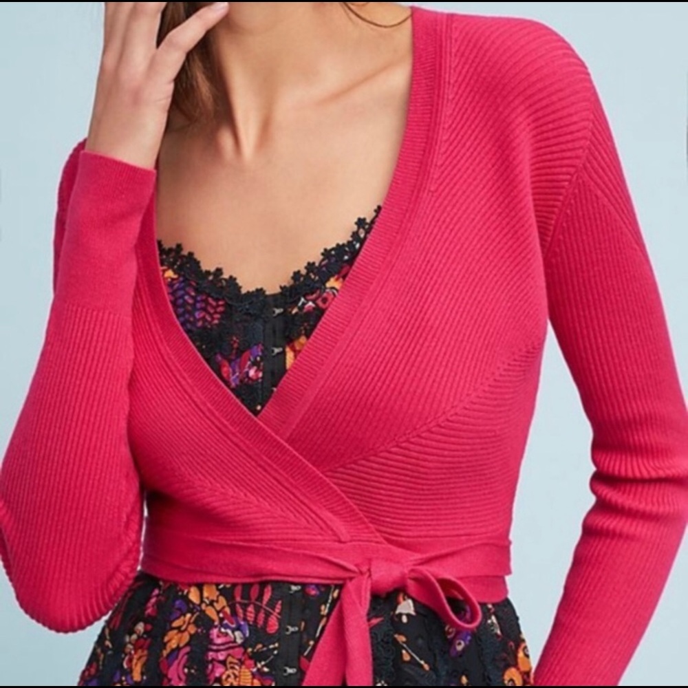 Anthropologie Moth Pink Cropped Ballet Wrap Top
